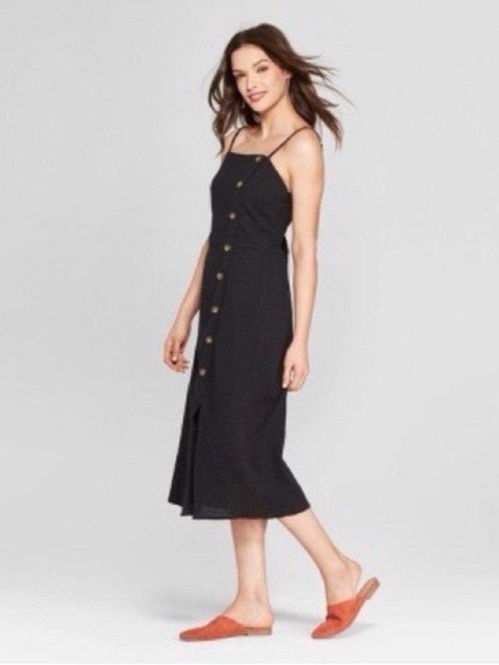 Universal Thread Black Button-Embellished Midi Dress